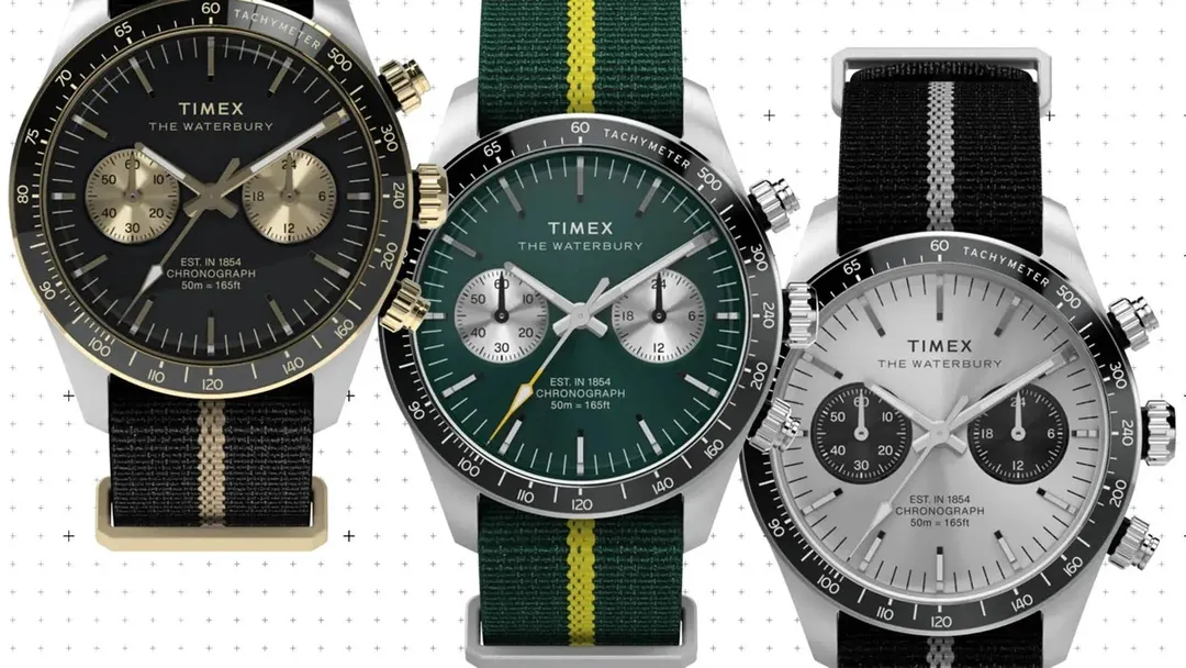 Timex Waterbury Traditional Chronograph: estética de piloto en acero inoxidable con subesferas de medición exacta y fechador mensual.