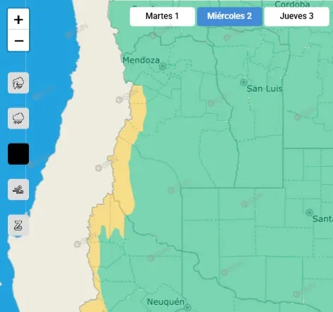 El SMN emitió un alerta por nevadas para este miércoles en la cordillera mendocina. 