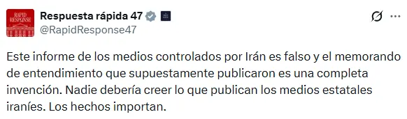 La respuesta de la Casa Blanca desmintiendo el memorando de entendimiento con Irán presentado en los medios iraníes.