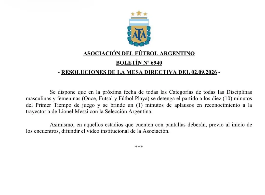 El Boletín N° 6940 del Comité Ejecutivo de la AFA.