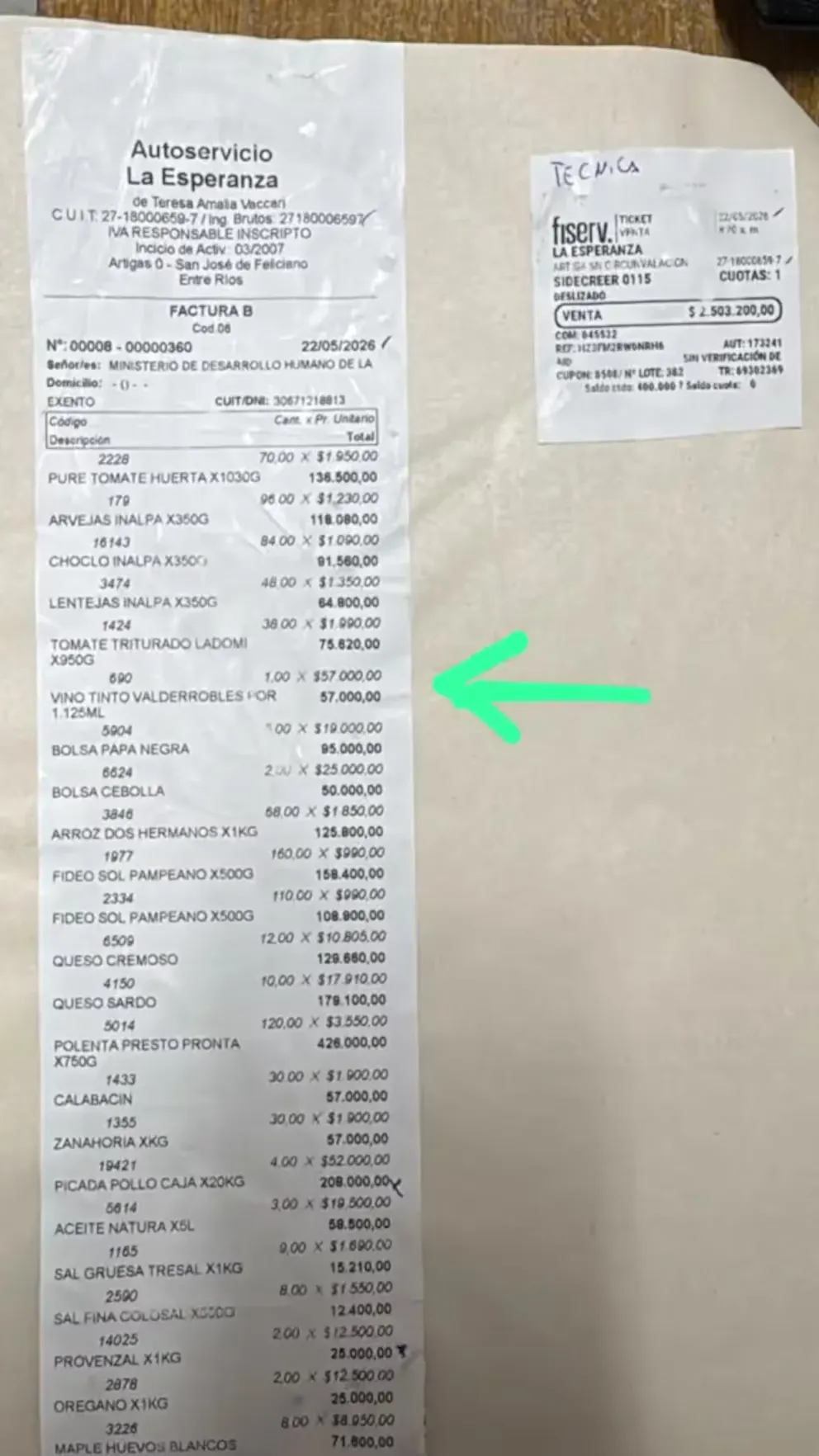 El ticket se viralizó en redes sociales