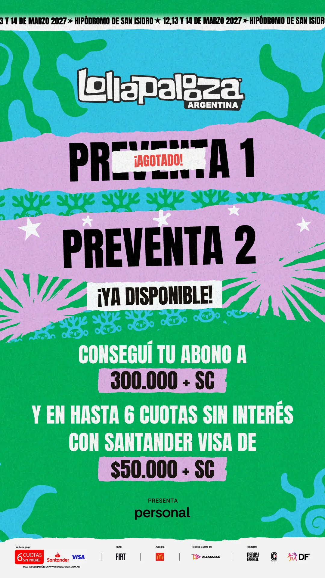 Está disponible la segunda preventa para el Lollapalooza Argentina 2027.