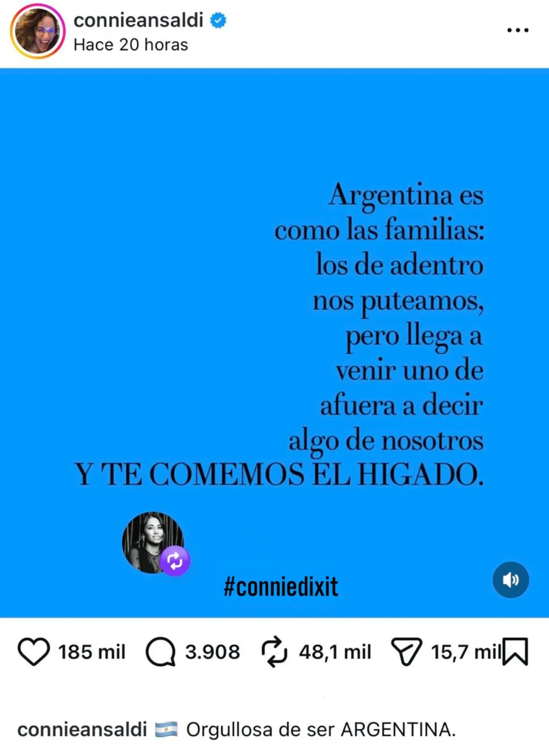Sin emitir palabras propias, la modelo dejó en claro su postura.