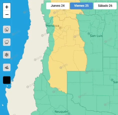 El SMN emitió un alerta por Zonda para este viernes en Mendoza.