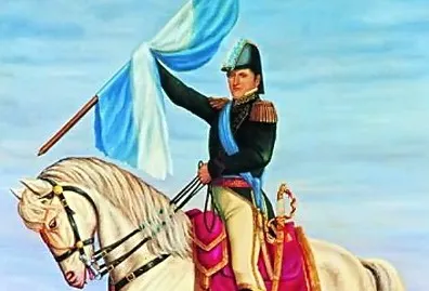 Detalle del cuadro "Manuel Belgrano sostiene el alto la Bandera de la Patria", de Rafael del Villar (1823). Foto: es.wikipedia.org