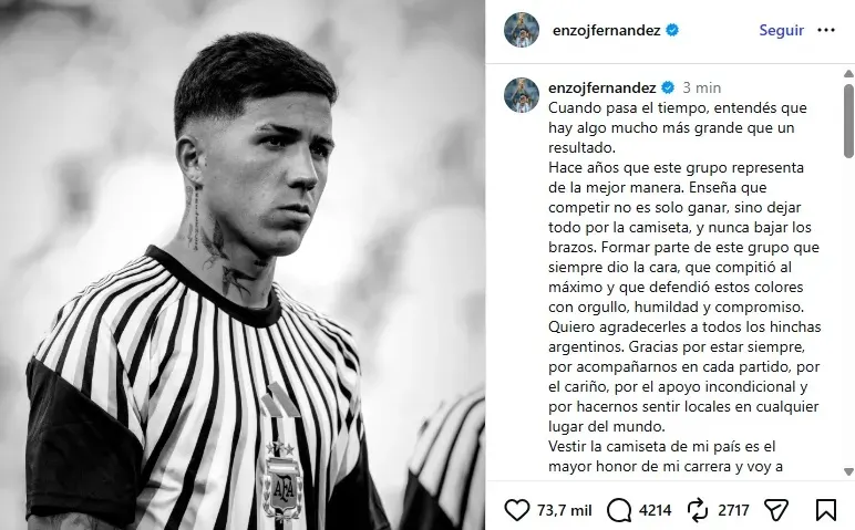 Enzo habló después de la final y dejó una reflexión que emocionó a los hinchas. La roja quedó atrás, pero el orgullo por la Selección sigue intacto.