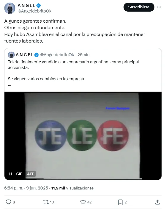La información que compartió Ángel de Brito. Foto: captura de pantalla X/ @AngeldebritoOk. 