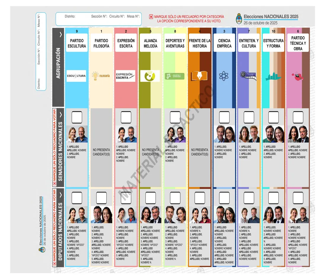 Imagen ilustrativa de la Boleta Única de Papel. Foto: Cámara Nacional Electoral.