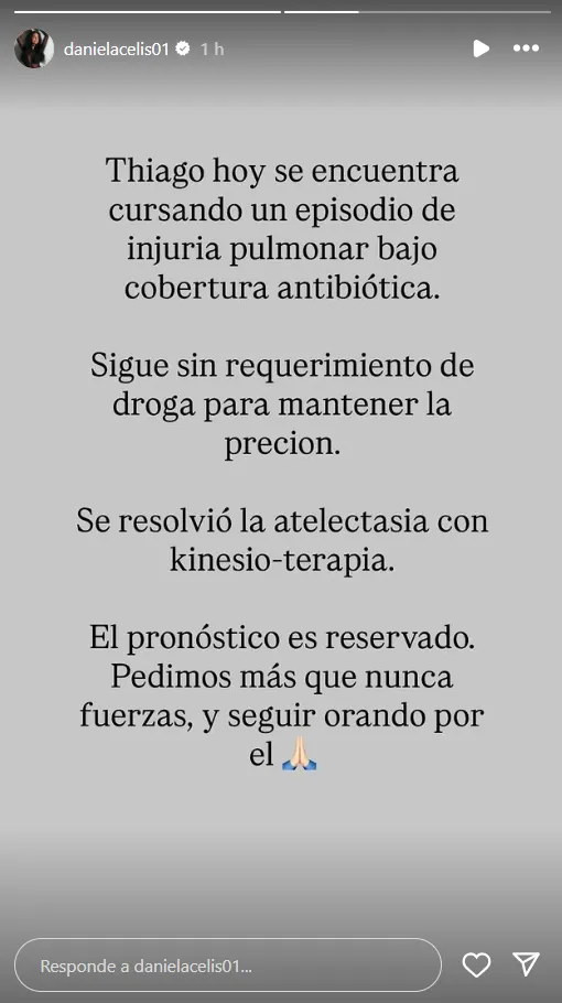 Injuria pulmonar, el dato que causa preocupación en los familiares de Thiago. Foto: Instagram/ @danielacelis01. 