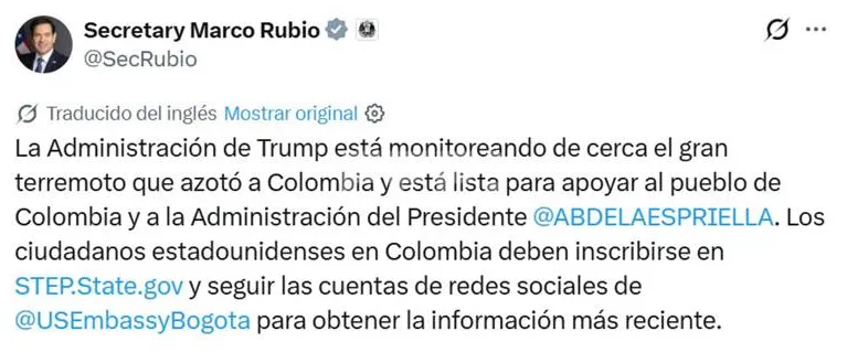 Marco Rubio expresó su apoyo a Colombia.