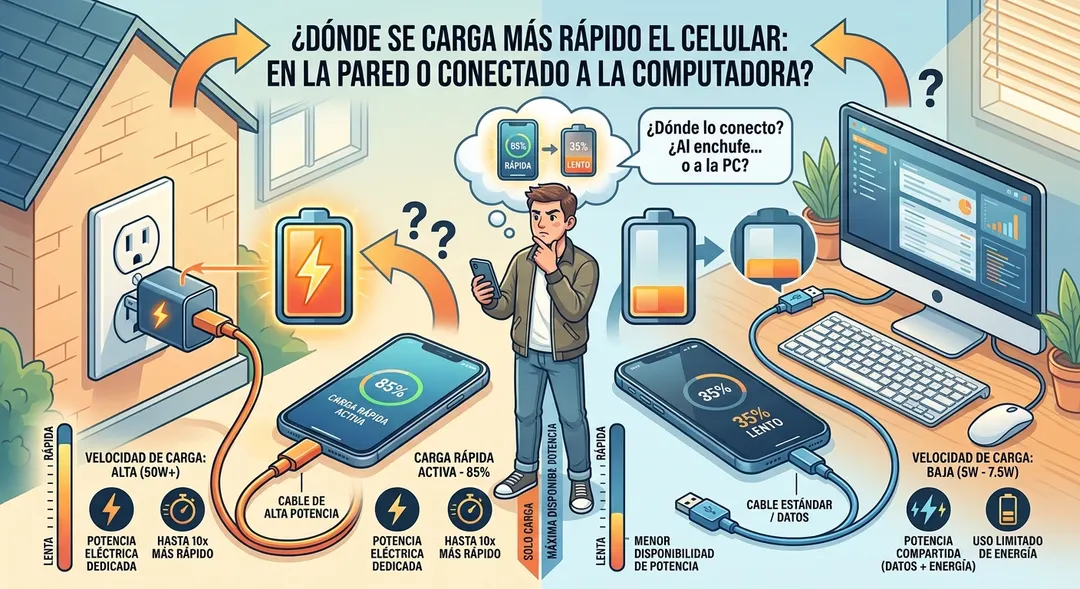 Cargar el celular lentamente desde una computadora no daña necesariamente la batería y puede generar menos calor.