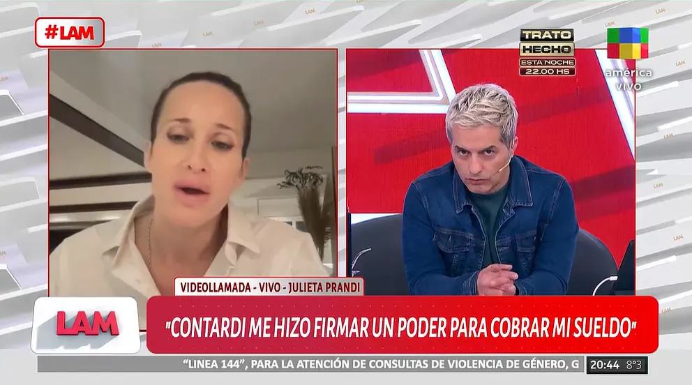 Fuerte revelación de Julieta Prandi sobre Claudio Contardi. Foto: captura de video/ América TV. 