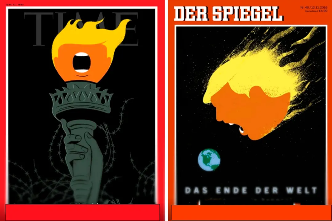 Fotografías cedida por Edel Rodríguez de las portada que realizó para las revista Time. y Der Spiegel. EFE/ Edel Rodríguez