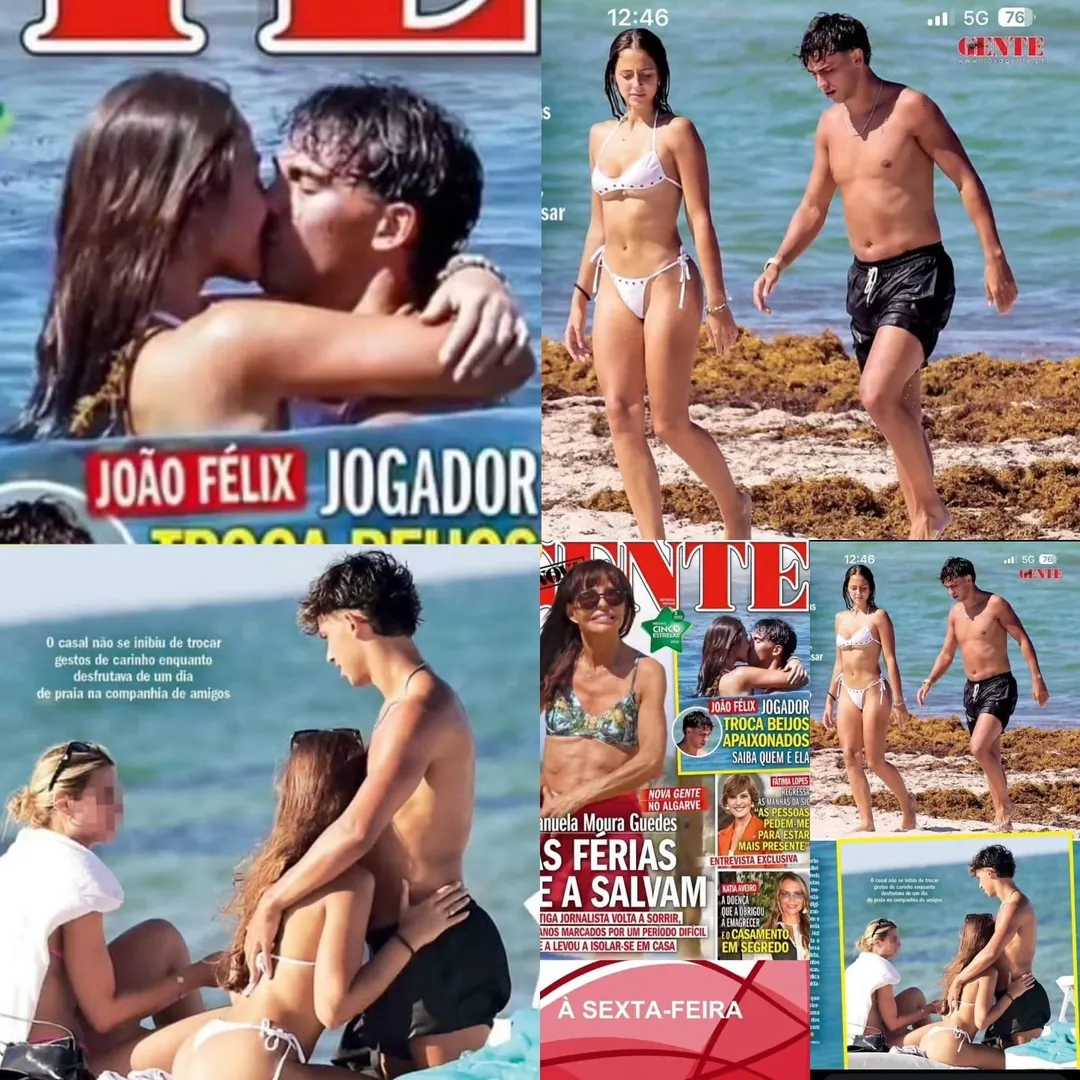João Félix y Clari Cremaschi, en las playas de Florida. Foto: print de nota en www.novagente.pt