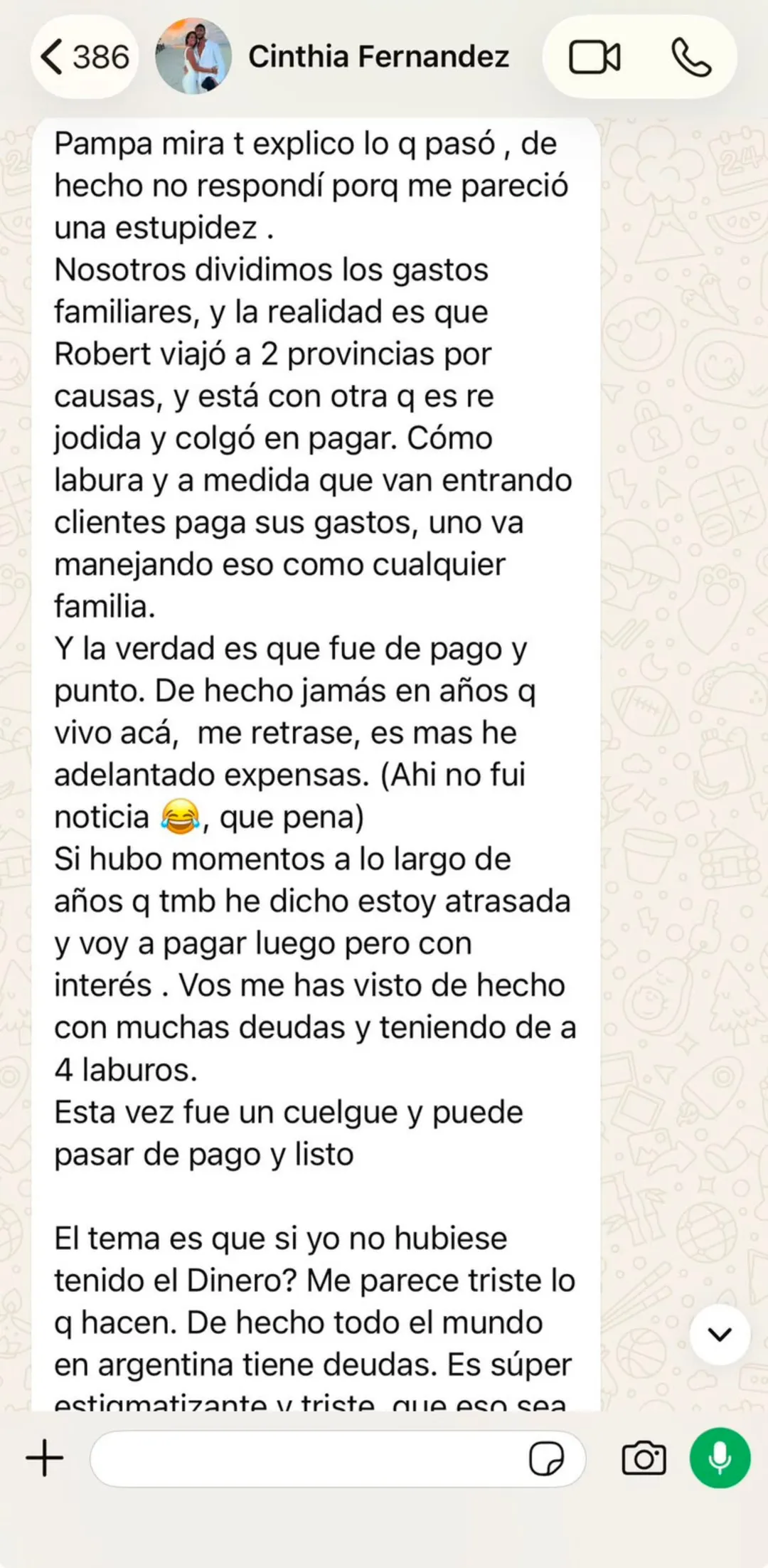 La influencer se comunicó con Pampito.
