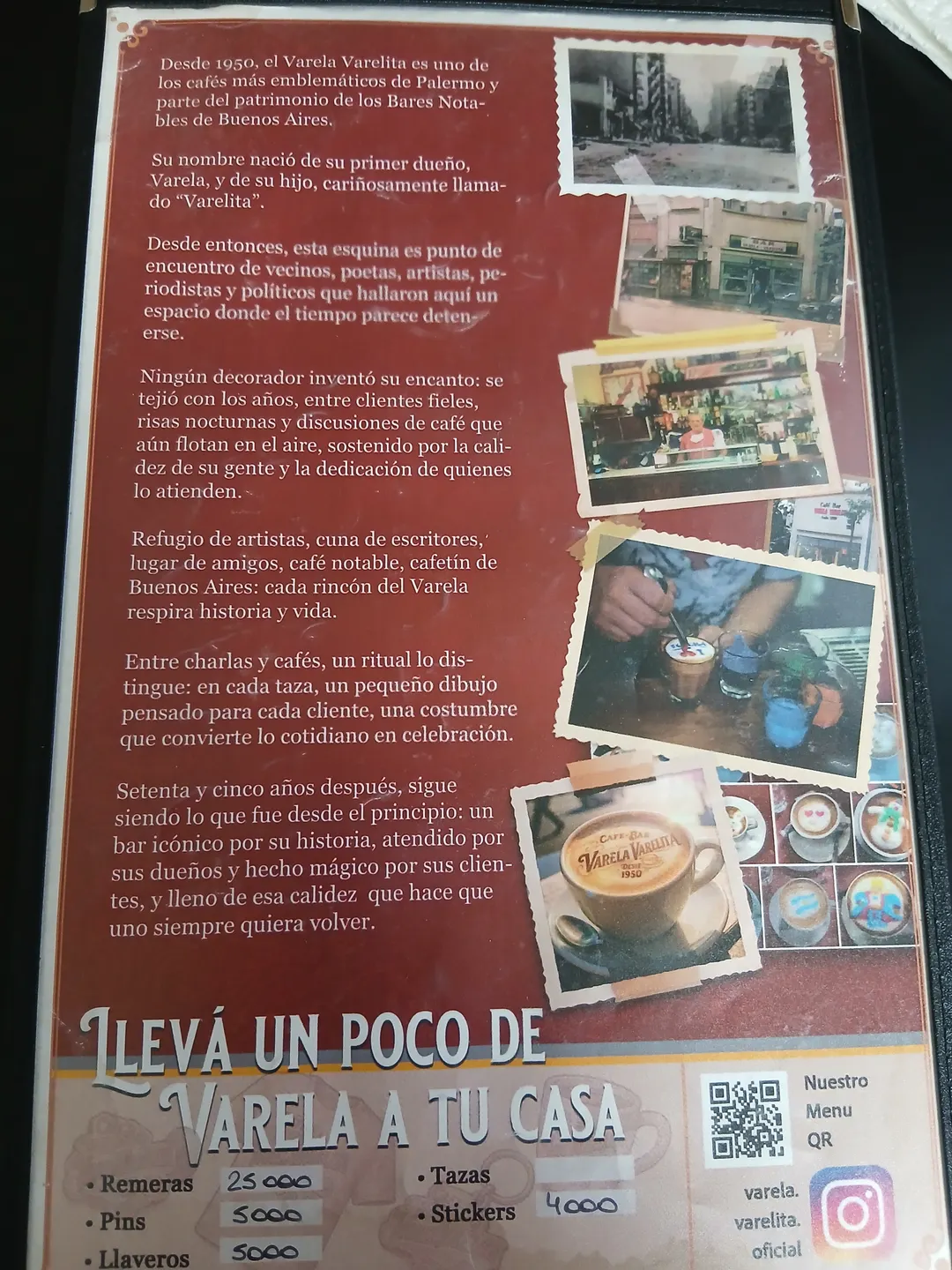 Carta del café Varela Varelita 