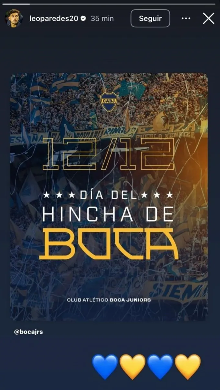 El posteo de Leandro Paredes por el día del hincha de Boca.