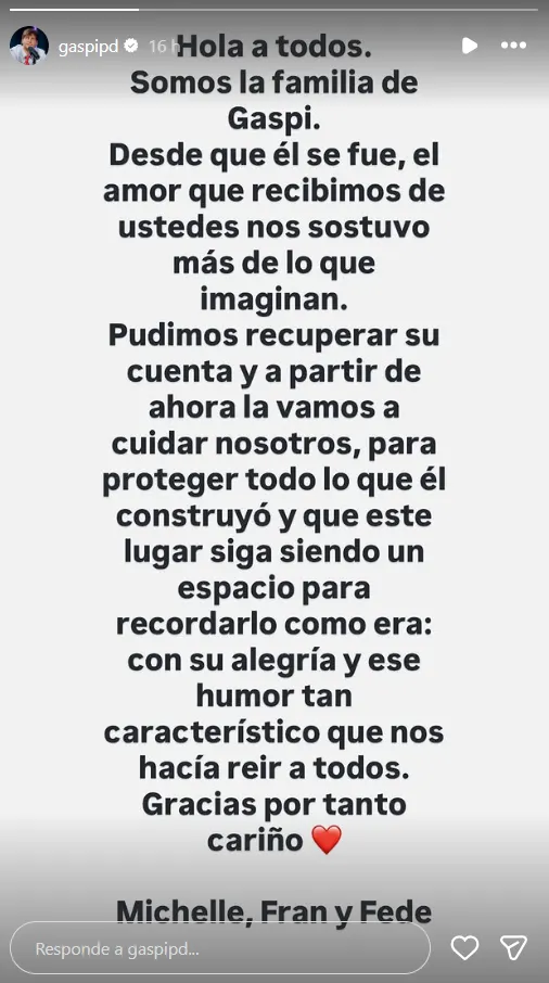 La familia de Gaspi recuperó su cuenta.