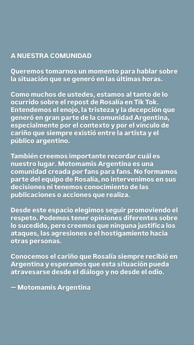 La fanpage reaccionó al hecho y se despegó de toda responsabilidad.