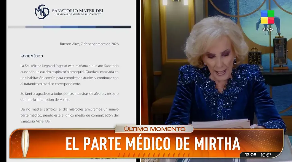 El parte médico de Mirtha Legrand. 
