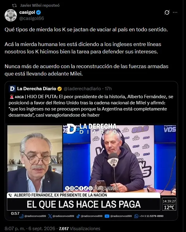 Los RT de Milei para responderle a Alberto Fernández