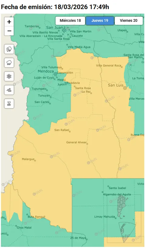 La zona de Mendoza que será afectada por tormentas. 