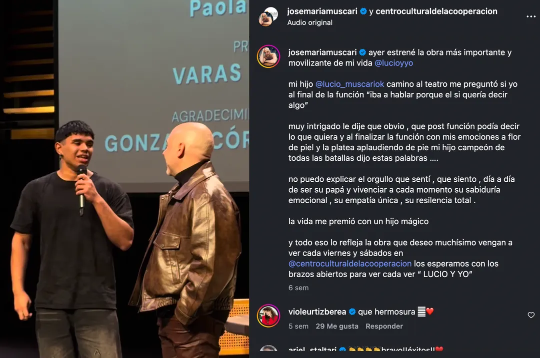 Lucio y José María Muscari, en el estreno de la obra Lucio y yo.