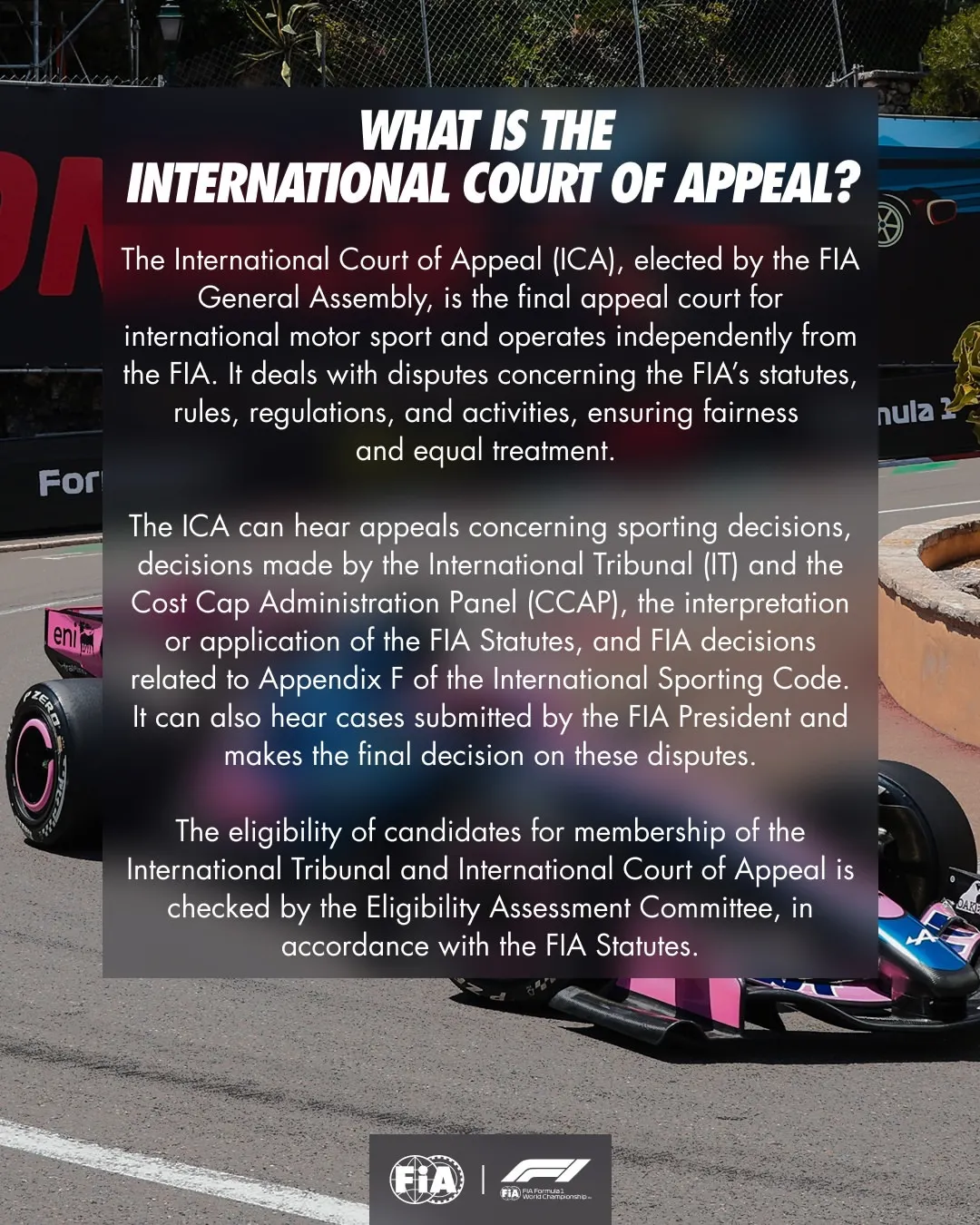 La FIA explicó cómo se conforman sus órganos judiciales tras la polémica por el Gran Premio de Mónaco.