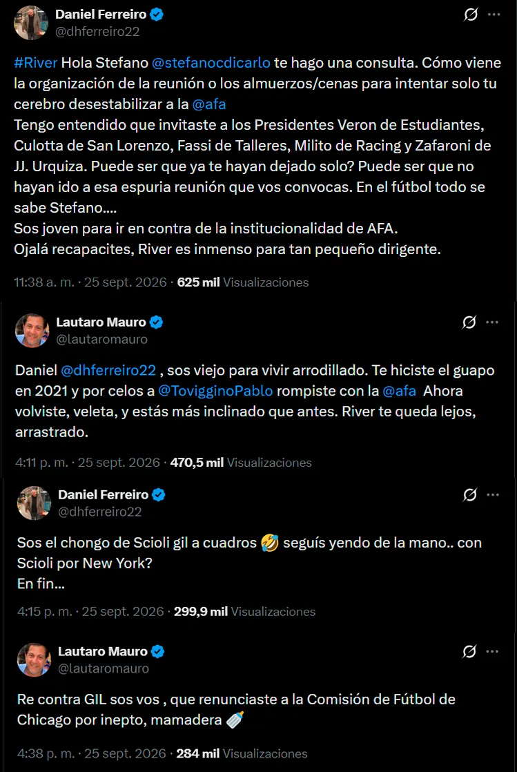Daniel Ferreiro y Lautaro Mauro se sacaron chispas en X.