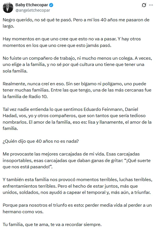 Baby Etchecopar sobre la muerte de Oscar González Oro 
