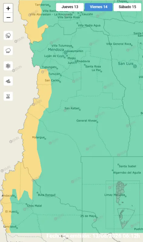 La cordillera de Mendoza seguirá bajo alerta por nevadas, con acumulaciones que podrían superar los 60 centímetros.
