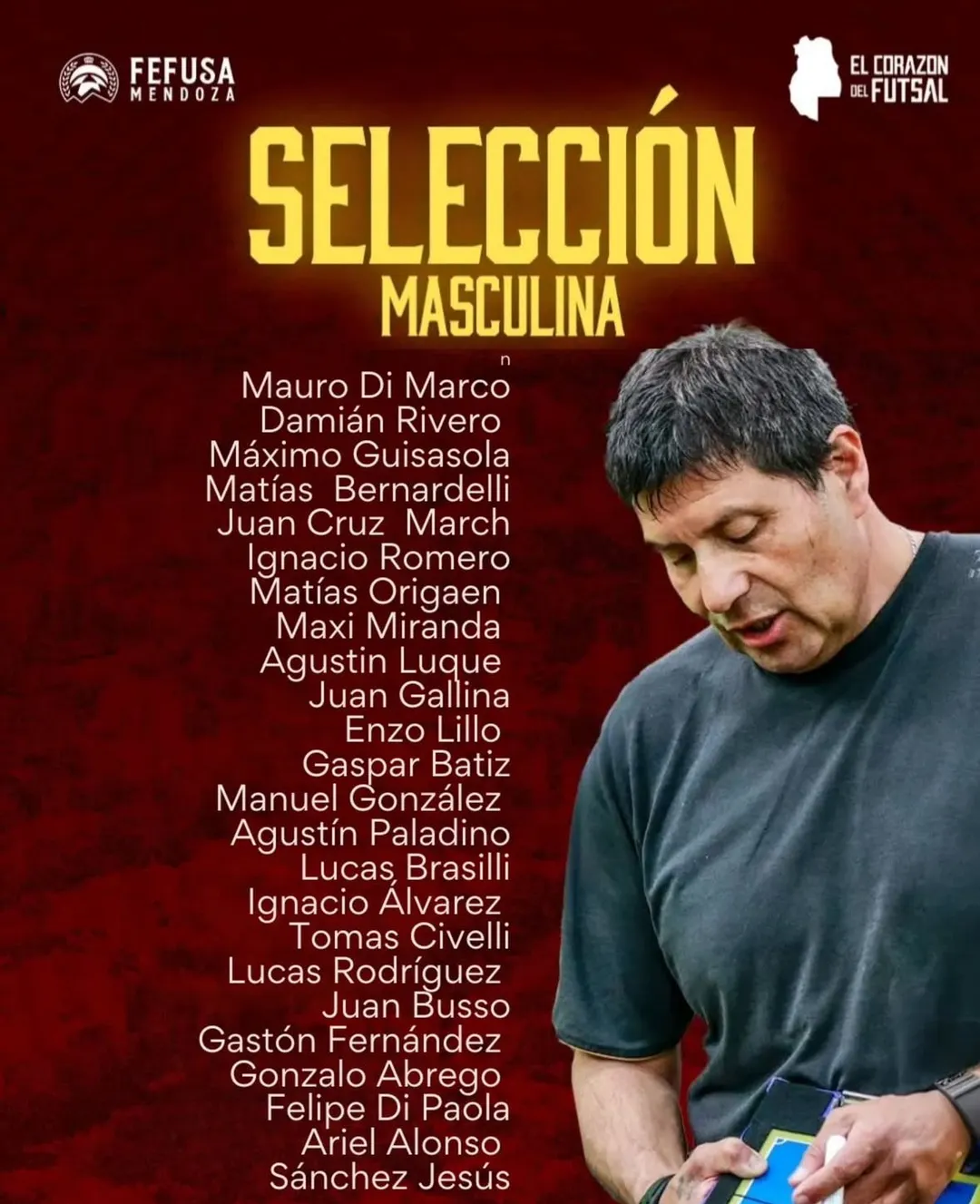 Gustavo Gallardo confirmó la preselección mendocina de futsal.