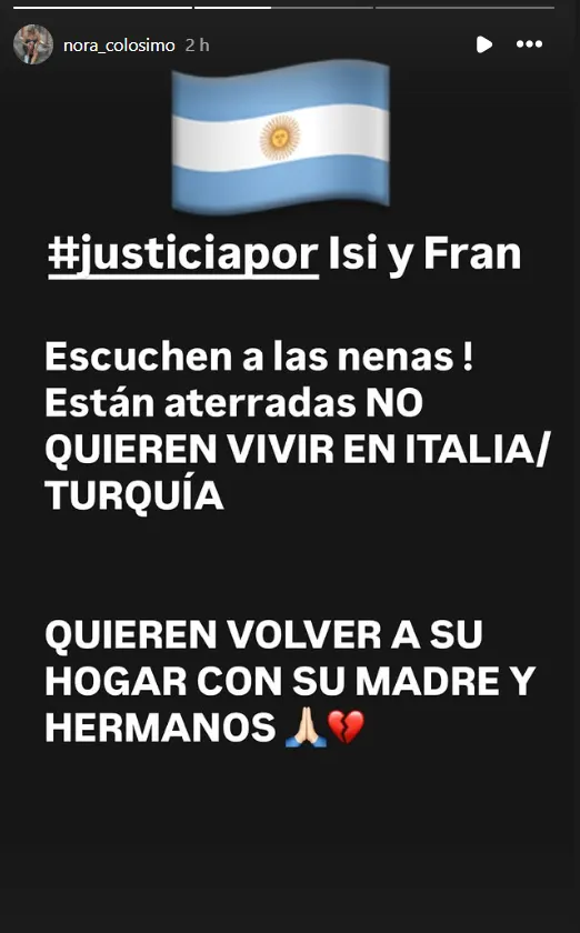 Nora Colosimo se expresó en redes. 