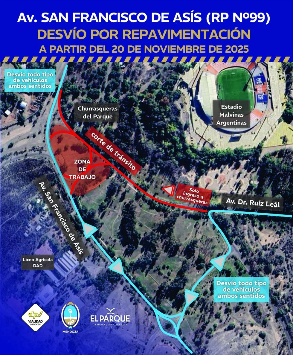Desvíos de transporte en San Francisco de Asís: así funcionarán durante las obras en la rotonda.