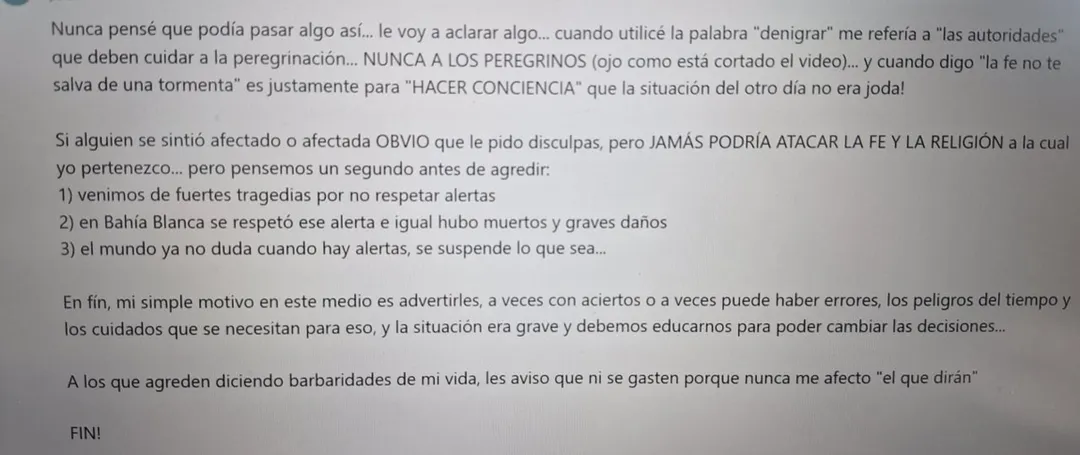 El posteo del meteorólogo.
