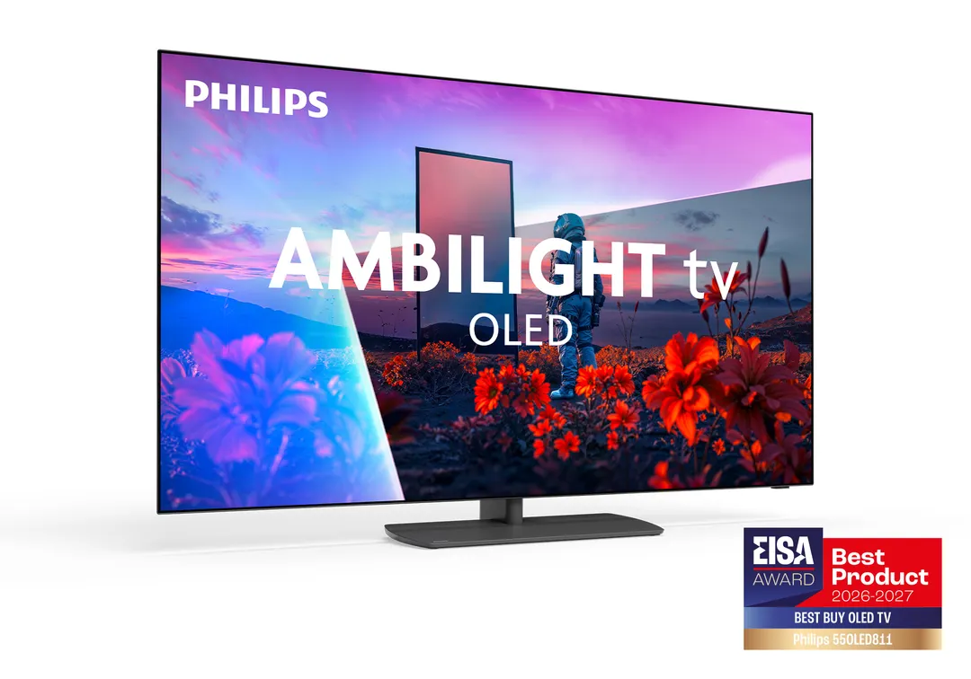 El nuevo Smart TV de la marca proyecta haces de luz hacia las paredes laterales de la habitación.