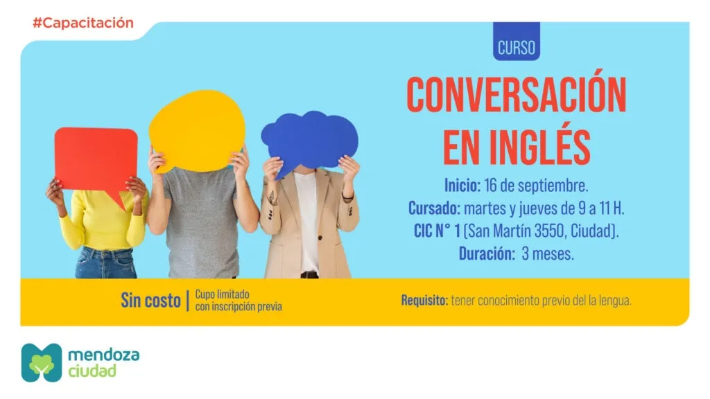 Curso gratuito de conversación en inglés en Ciudad de Mendoza. 