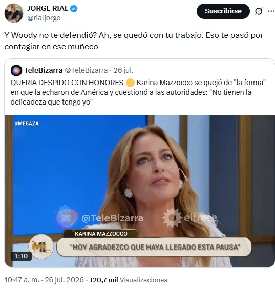 Jorge Rial apuntó contra Luis Ventura tras la declaración de Karina Mazzocco. 