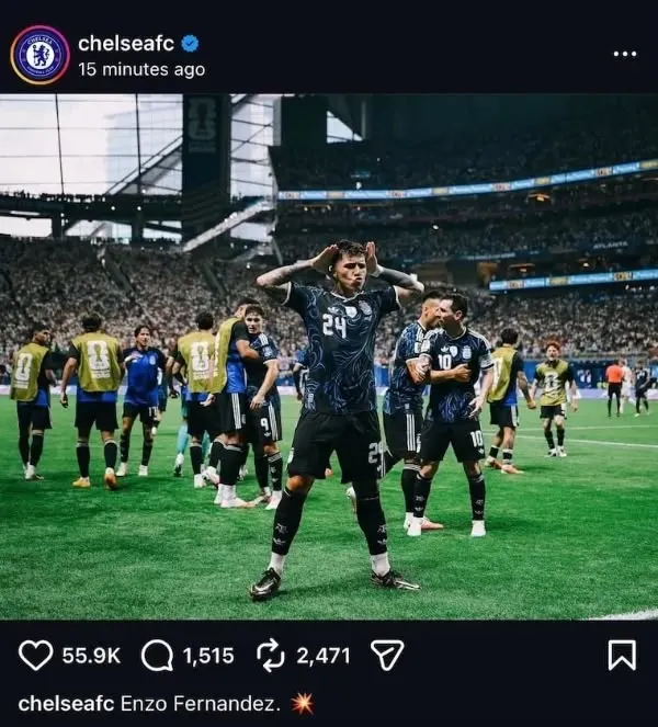 El Chelsea publicó el festejo de Enzo Fernández ante Inglaterra: luego lo eliminó.