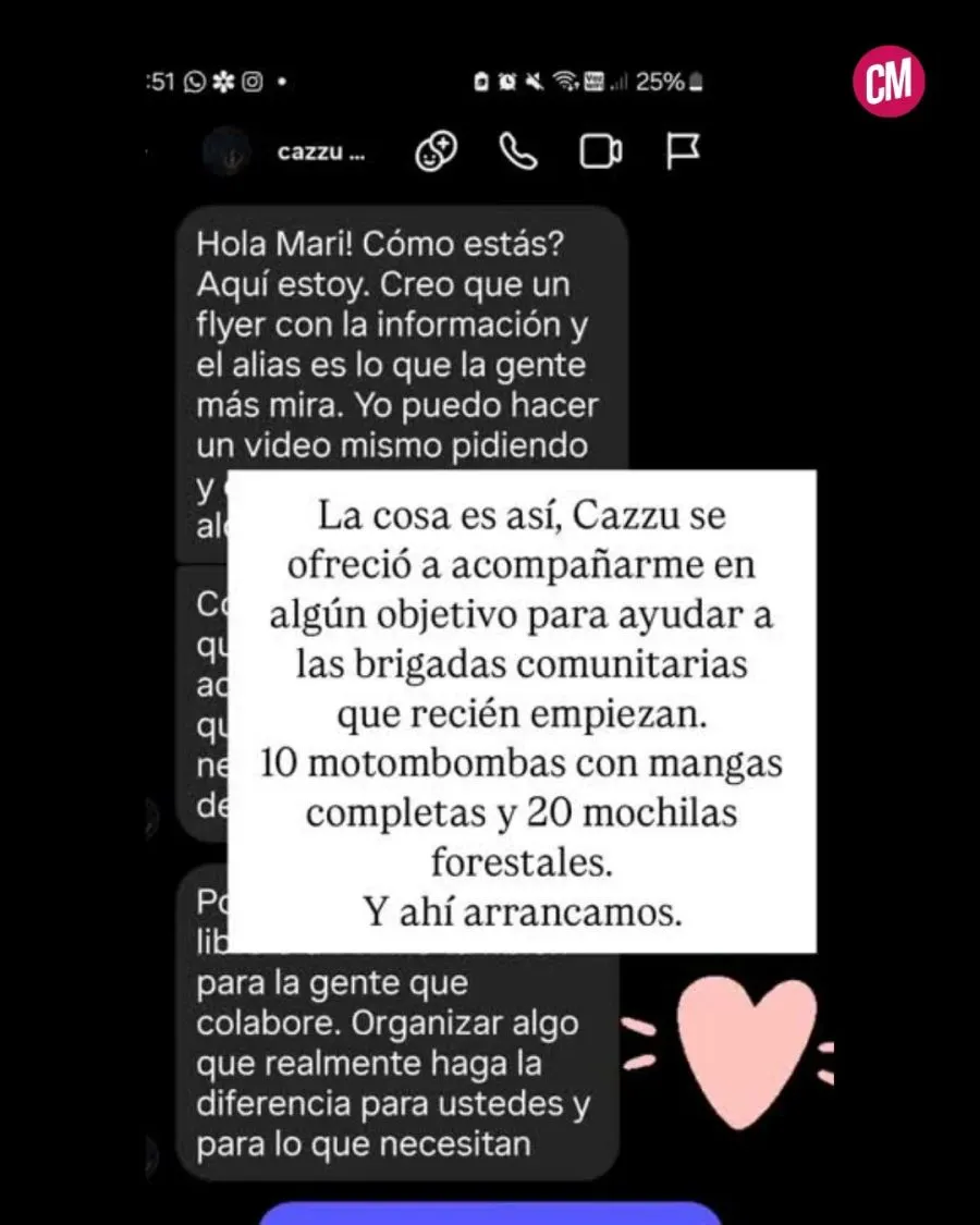 Motobombas y mochilas forestales: el equipamiento clave que Cazzu consiguió recaudar.