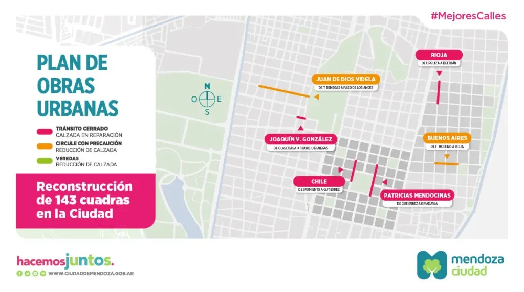 Nuevas restricciones por obras en calles de la Ciudad de Mendoza.