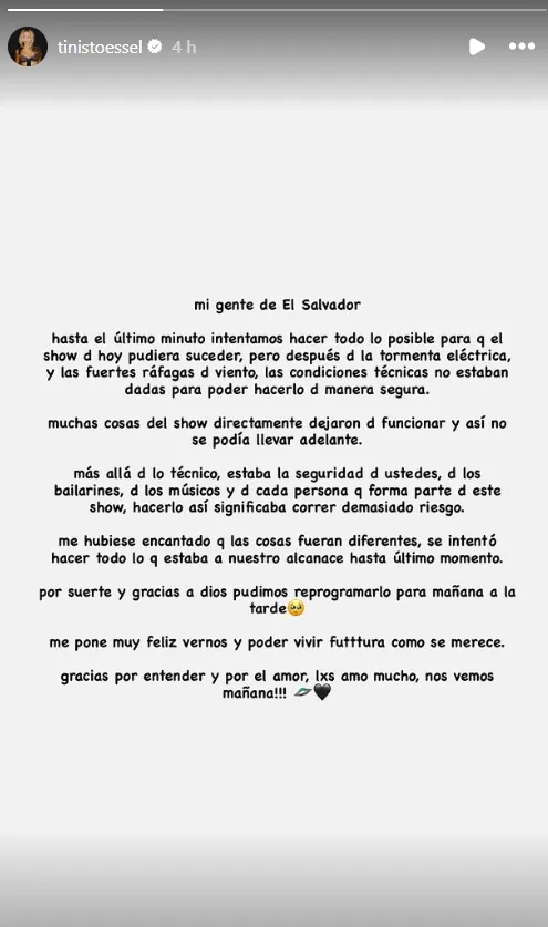 El posteo de Tini Stoessel. 