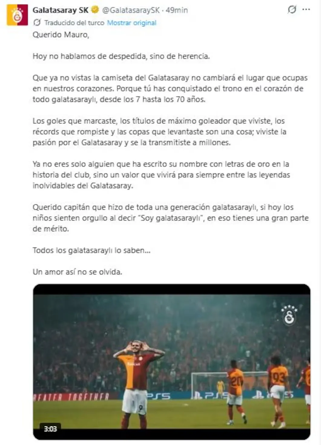 El comunicado oficial del club.