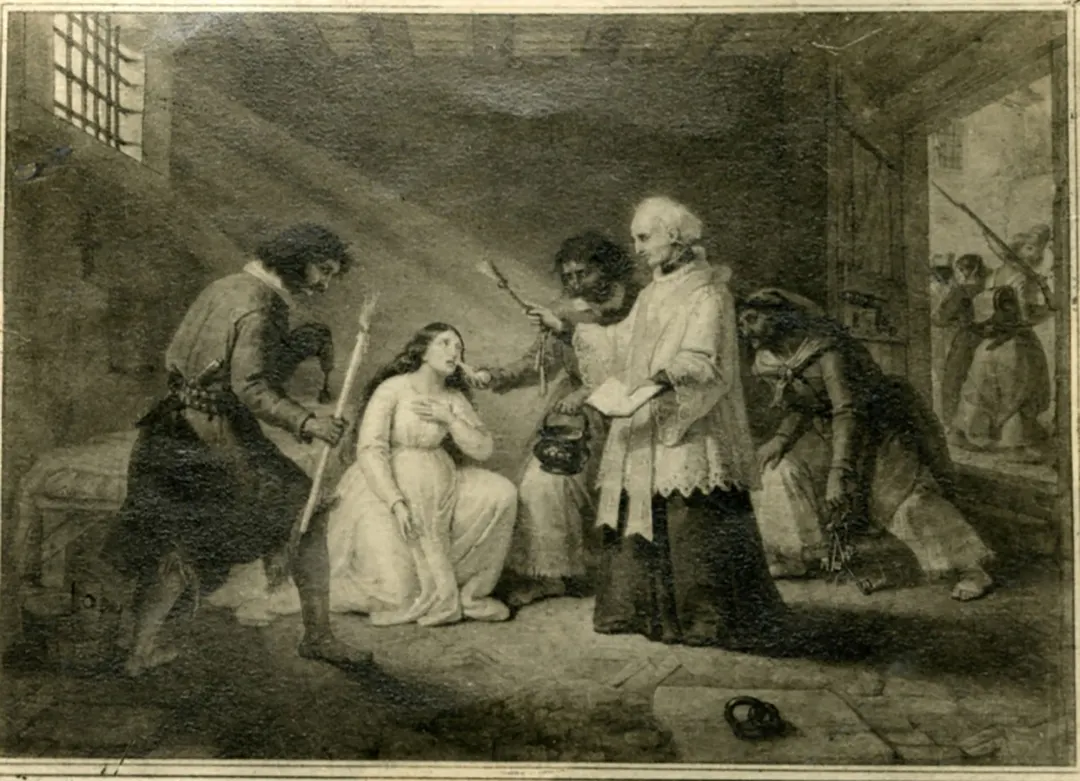 Pintura que retrata la bendición de Camila antes de ser ejecutada.