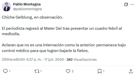Chiche Gelblung internado nuevamente. 