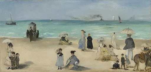 “En la playa de Boulogne” (Sur la plage de Boulogne) Óleo sobre lienzo de Édouard Manet.