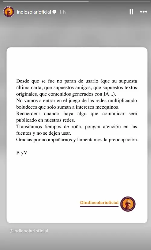 La familia del Indio Solari se expresó en redes.