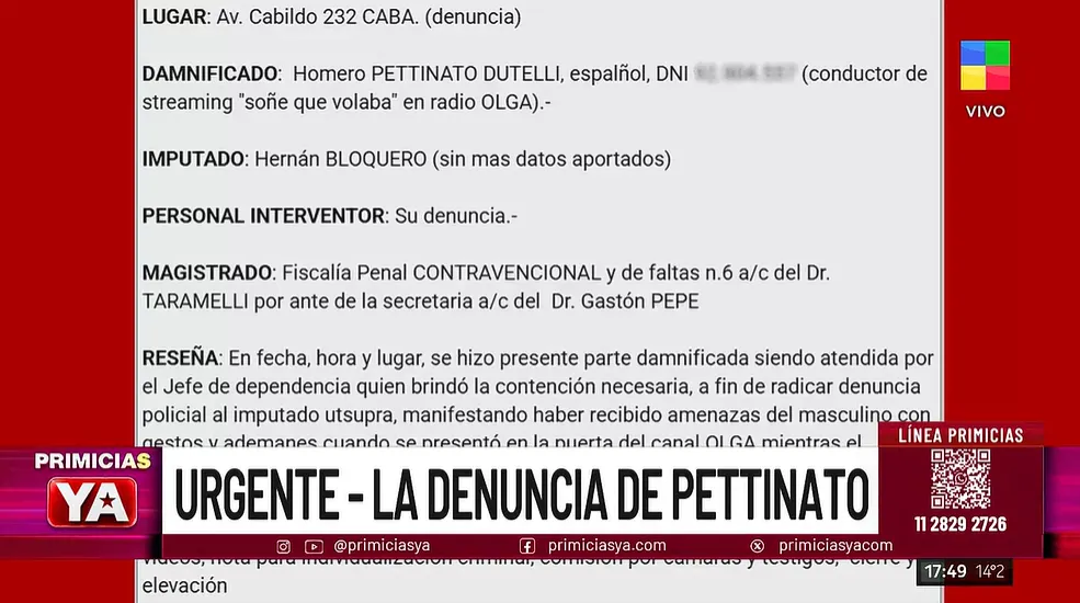 La denuncia que realizó Homero Pettinato. 