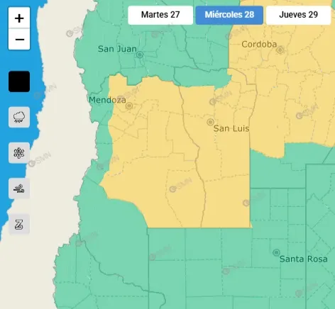 El SMN emitió un alerta por tormentas para este miércoles en Mendoza.