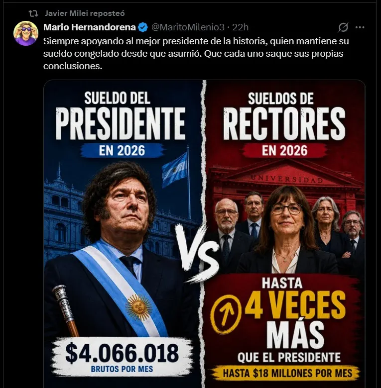 Javier Milei arremetió este miércoles contra las universidades 